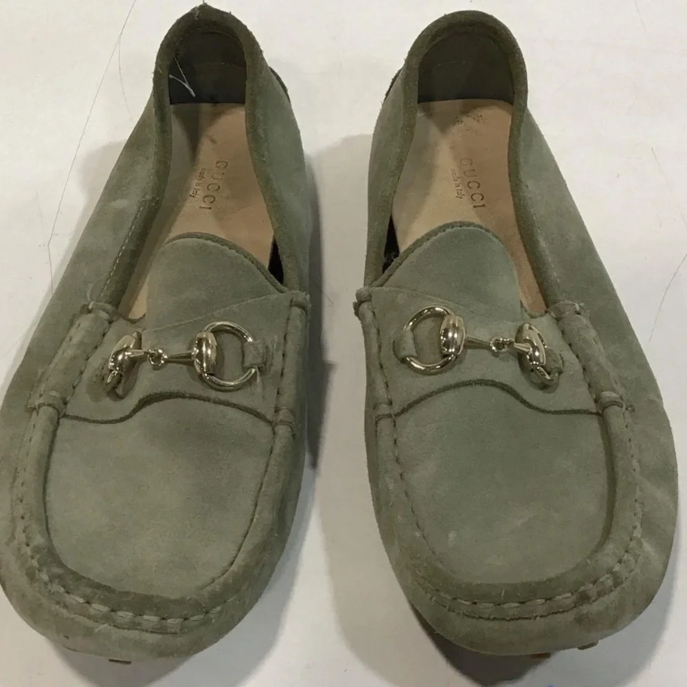 Men’s Gucci Olive Suede HorseBit Loafers Driving Shoes Size 39.5